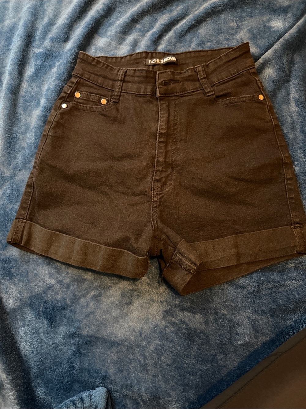 Fashion Nova Black High-Rise Cuffed Denim Shorts